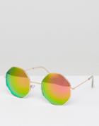 7x Hexagon Shaped Sunglasses - Gold
