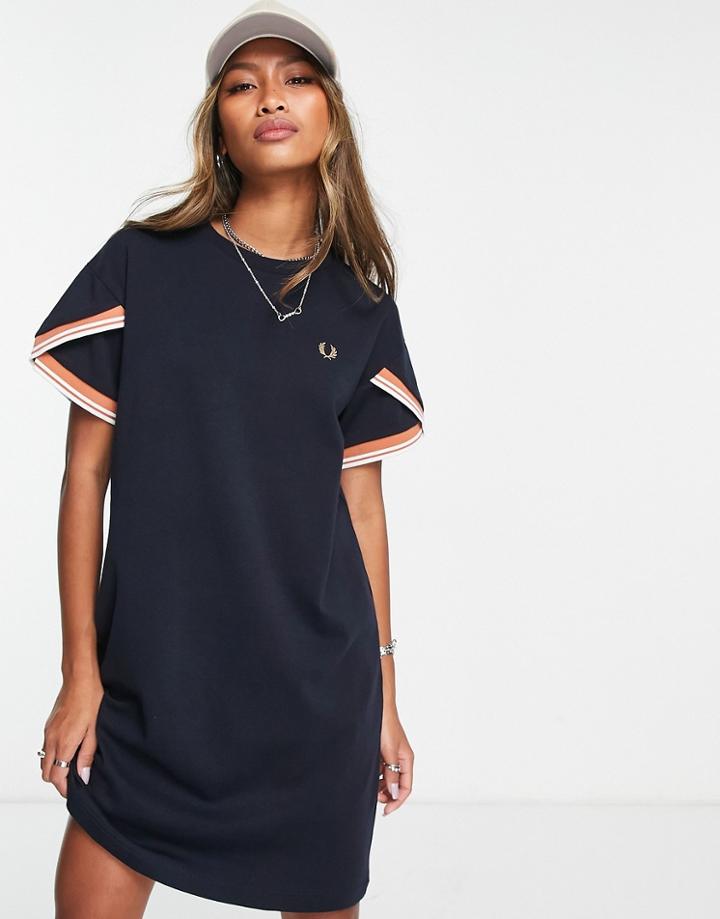 Fred Perry Cuff Detail T-shirt Dress In Navy
