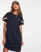 Fred Perry Cuff Detail T-shirt Dress In Navy