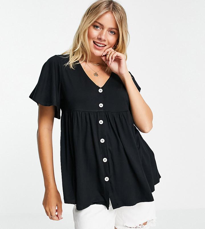 Asos Design Maternity Nursing Flutter Button Blouse In Black