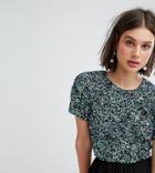 Lace & Beads Iridescent Embellished Open Back Cropped Top - Multi