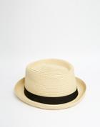 Asos Straw Pork Pie Hat With Black Band - Natural