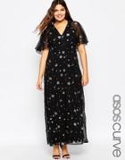 Asos Curve Glitter Star Flutter Sleeve Maxi Dress - Multi