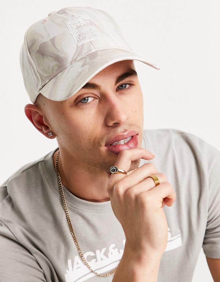 Jack & Jones Baseball Cap With Marble Wash In Beige-neutral