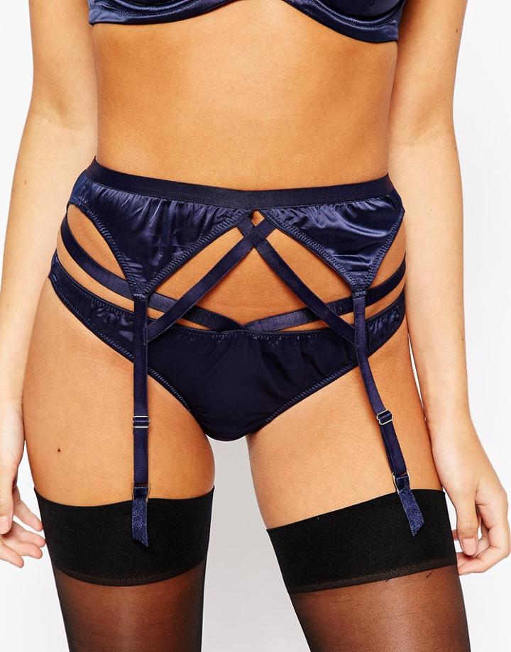 Asos Monroe Satin Strappy Suspender - Navy