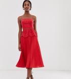 Asos Design Tall Broderie Cami Midi Dress With Pleated Skirt - Red