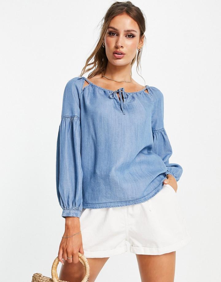 Superdry Arizon Peek A Boo Smock Top In Blue-blues