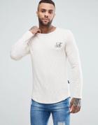 Ascend Long Sleeve Curved Hem Muscle Fit Top In Rib - Beige