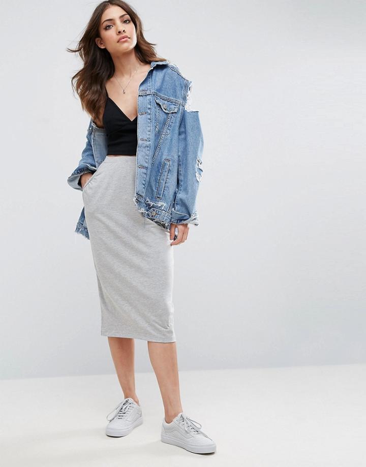 Asos Jersey Pencil Skirt With Pockets - Gray