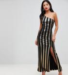 John Zack Petite One Shoulder Contrast Stripe Maxi Dress - Multi