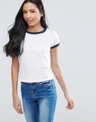 Brave Soul Contrast Rib T-shirt - White