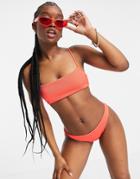 Weekday Aquatic Ribbed Bikini Top In Red
