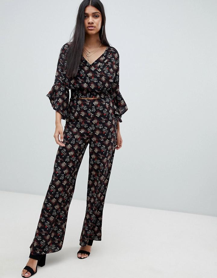 Ax Paris Printed Wide Leg Pants - Black