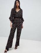 Ax Paris Printed Wide Leg Pants - Black