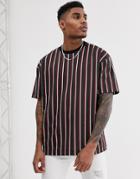 Good For Nothing Oversized T-shirt In Red And Black Stripes With Back Print - Black