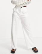 Bershka Straight Leg Linen Pants In Off White