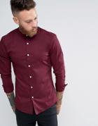 Asos Super Skinny Shirt In Burgundy With Grandad Collar - Red