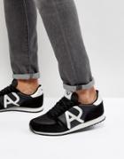 Armani Jeans Silver Logo Runner Sneakers - Black
