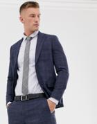 Moss London Suit Jacket In Blue Check - Navy