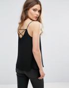New Look Lace Up Back Cami Top - Black