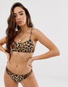 Asos Design Mix And Match Strappy Back Crop Bikini Top In Leopard Print-multi