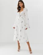 Asos Design Sweetheart Midi Dress With All Over Embroidery - Multi