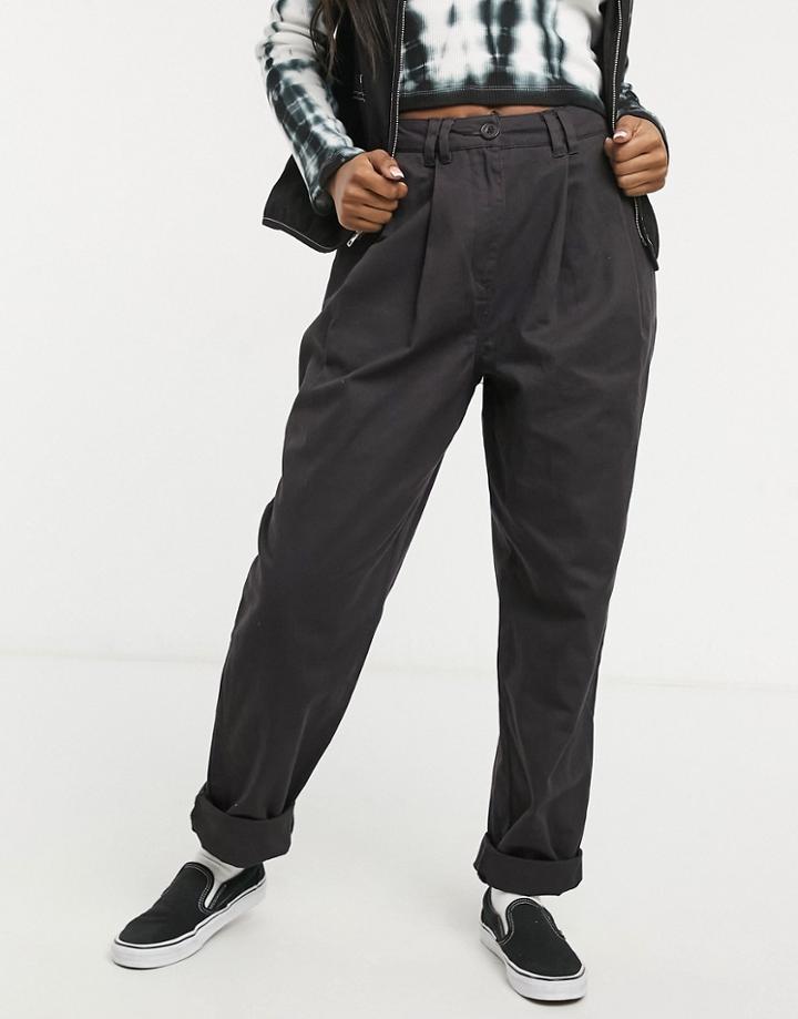 Asos Design Ovoid Pleat Front Peg Pants In Charcoal-brown