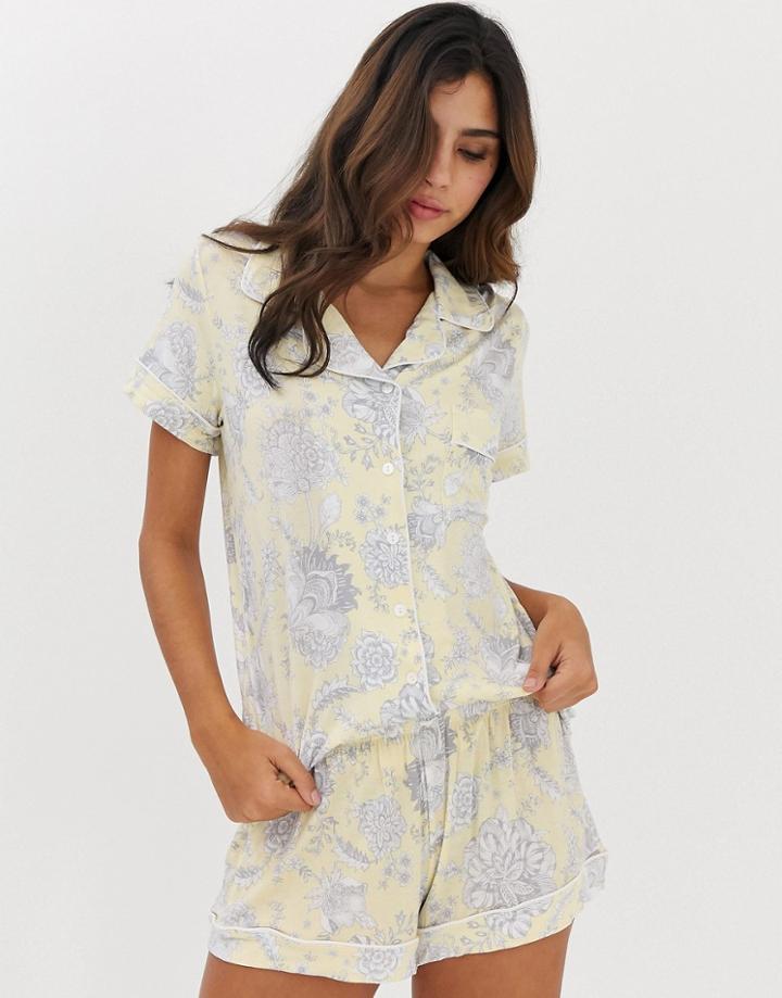 Dorina Stephanie Modal Floral Print Pyjama Top In Yellow - Yellow