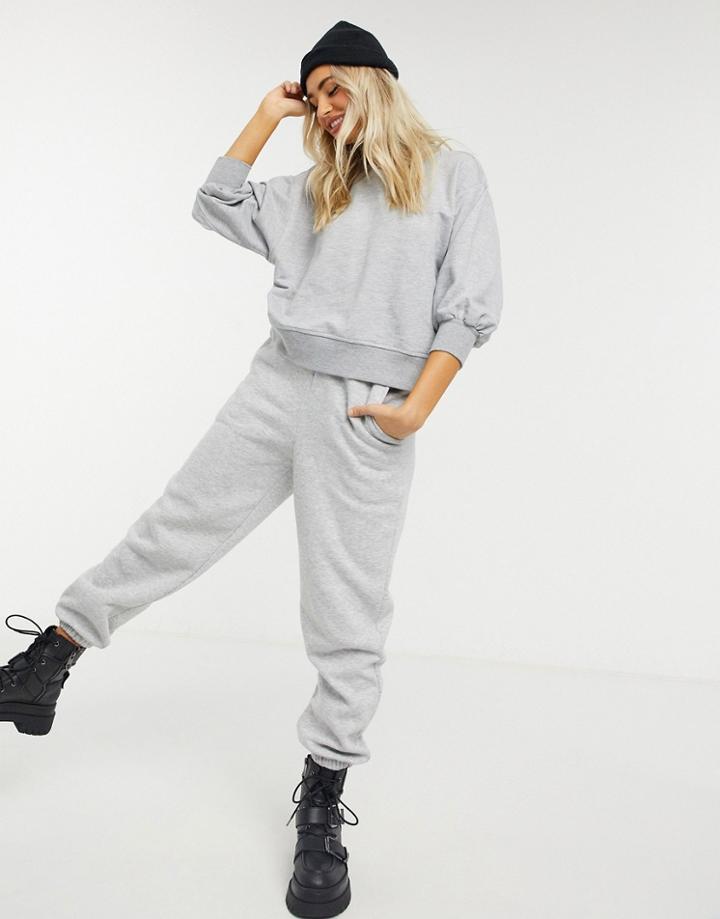 Asos Design Boxy Sweatshirt With Wide Sleeve In Gray Heather-grey