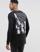 Asos Longline Long Sleeve T-shirt With Flag Applique - Black