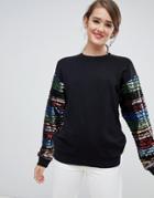 Asos Design Sweat With Rainbow Sequin Sleeves - Black