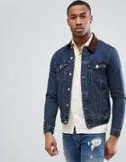 New Look Denim Jacket With Corduroy Collar In Mid Wash - Blue