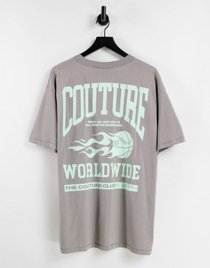 The Couture Club Oversized T-shirt In Gray With Varsity Print-grey