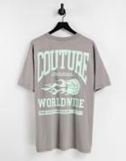 The Couture Club Oversized T-shirt In Gray With Varsity Print-grey