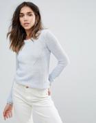Brave Soul Round Neck Sweater In Heavy Rib - Blue