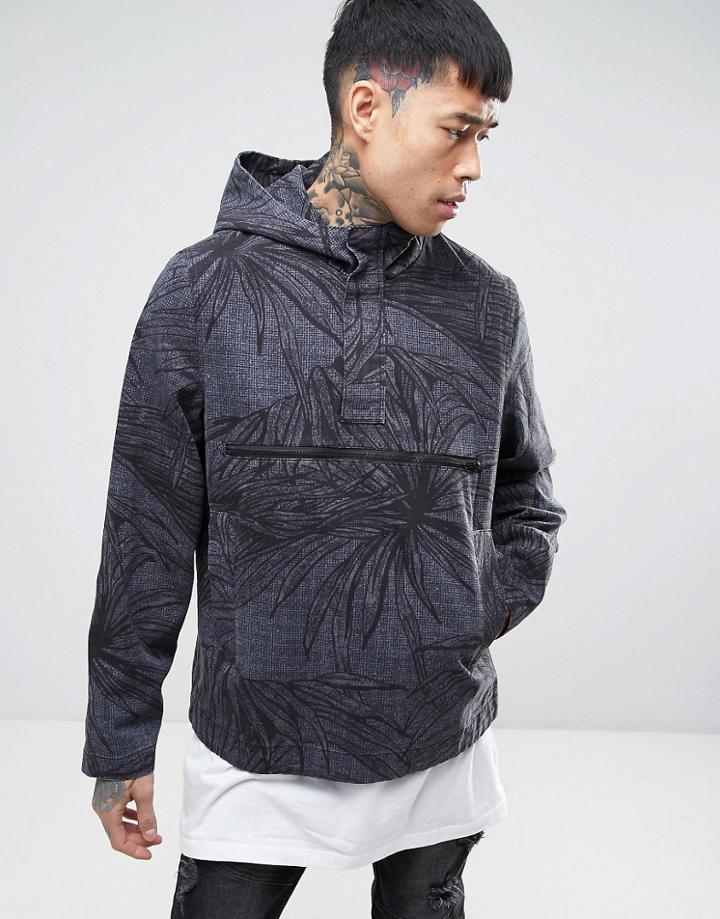 Asos Over Head Windbreaker In Leaf Print - Gray