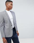 Asos Design Skinny Blazer In Blue Seersucker Check - Navy