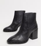 Asos Design Wide Fit Restless Leather Block Heel Boots In Black