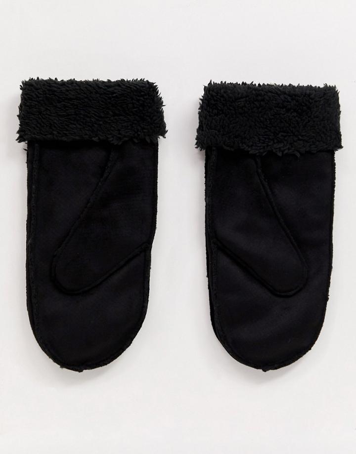 Asos Design Faux Shearling Mitten-black
