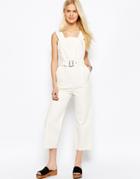 Asos Denim Jumpsuit In Off White - Off White