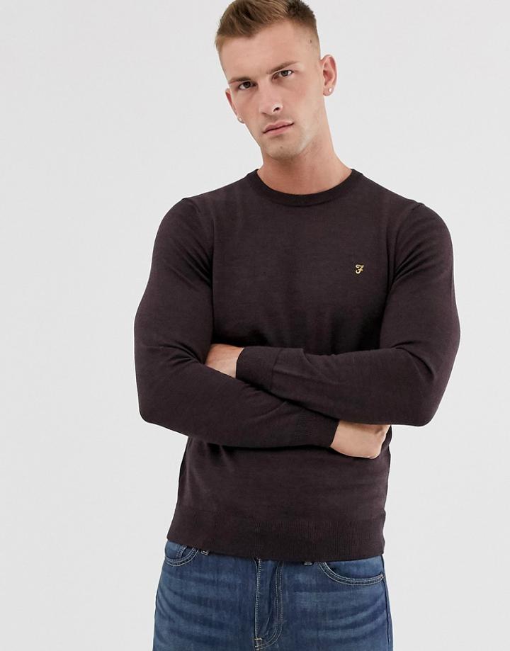 Farah Mullen Merino Knitted Sweater In Burgundy-red