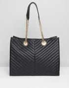 Asos Quilted Chevron Tote Bag With Chain Handle - Black