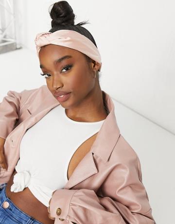 Kaz Bands Headband With Twist Knot In Pink Satin