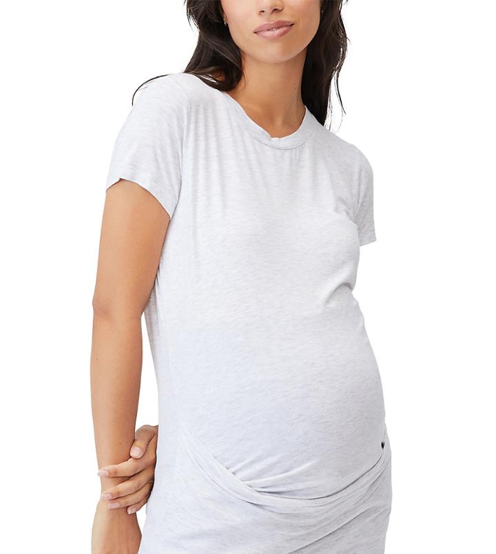 Cotton: On Maternity Wrap Front Top With Short Sleeves In Gray-grey