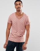 Selected Homme Print V Neck T-shirt - Pink
