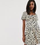 Asos Design Maternity Button Through Mini Skater Dress In Leopard Print - Multi