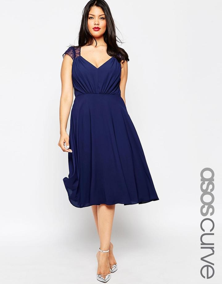 Asos Curve Kate Lace Midi Dress - Navy