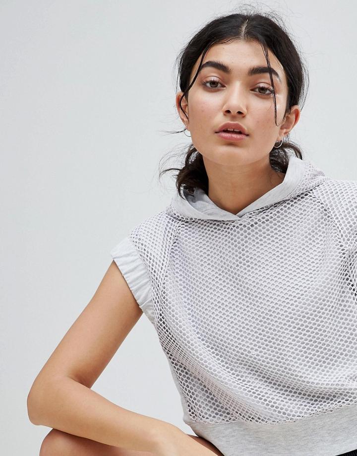 Bershka Cropped Hooded Sweat In Gray - Gray