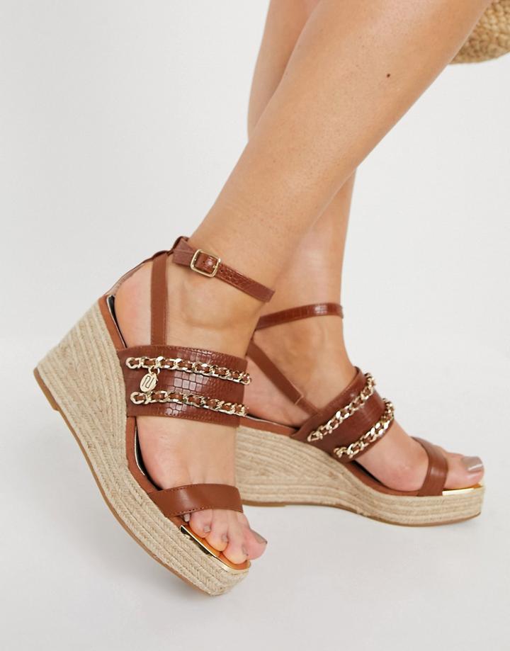 River Island Chain Detail Espadrille Wedge Heeled Sandal In Brown