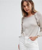 Vila Sweater With Ruffle Detail - Gray